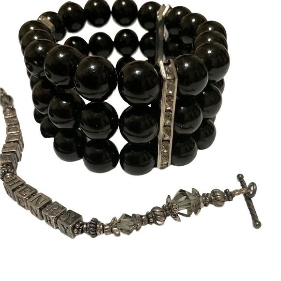 Lot of 3 Silver Black Bracelets - Picture 3 of 7